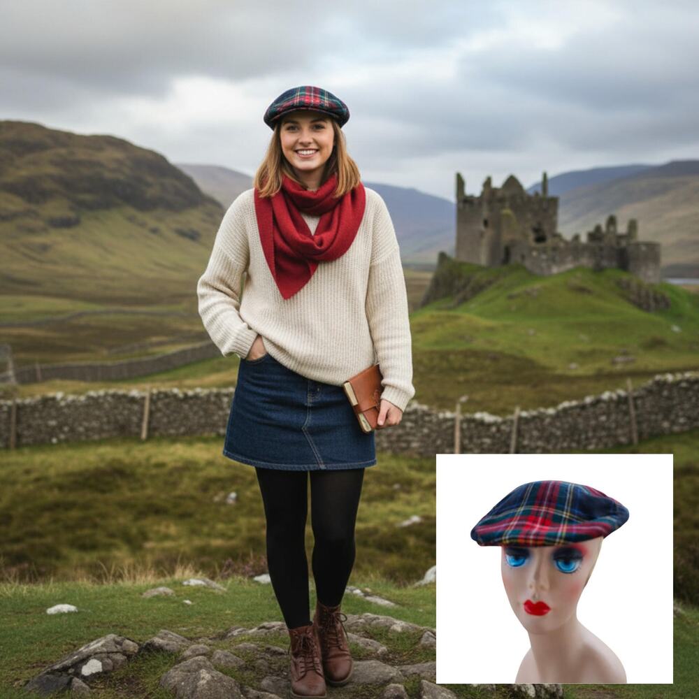 Prairie Landing Wool Plaid Golf Cap 🧢 Scottish Tartan Newsboy Hat Beret NEW